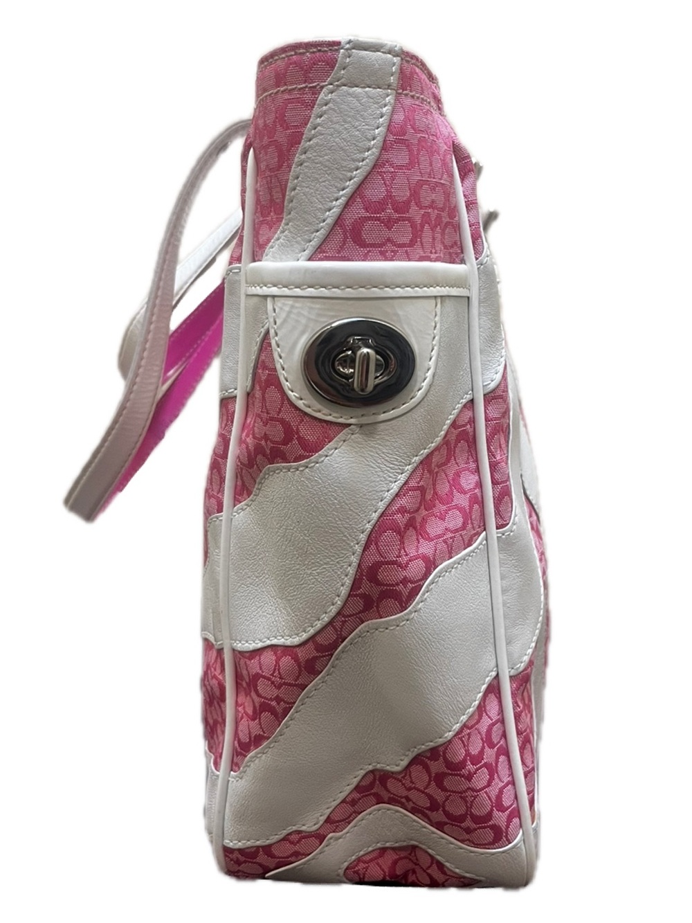 Coach Vintage Zebra Patchwork Limited Edition White & Pink Mini Cs Gallery Tote - Picture 4 of 15